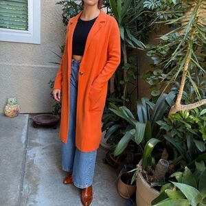 Anthropologie Maeve Vibrant Orange Knit Cotton Long Coat